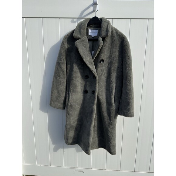 NWT! REBECCA MINKOFF Green Wool Teddy Faux Shearling Double Breasted Coat Large - Picture 8 of 12